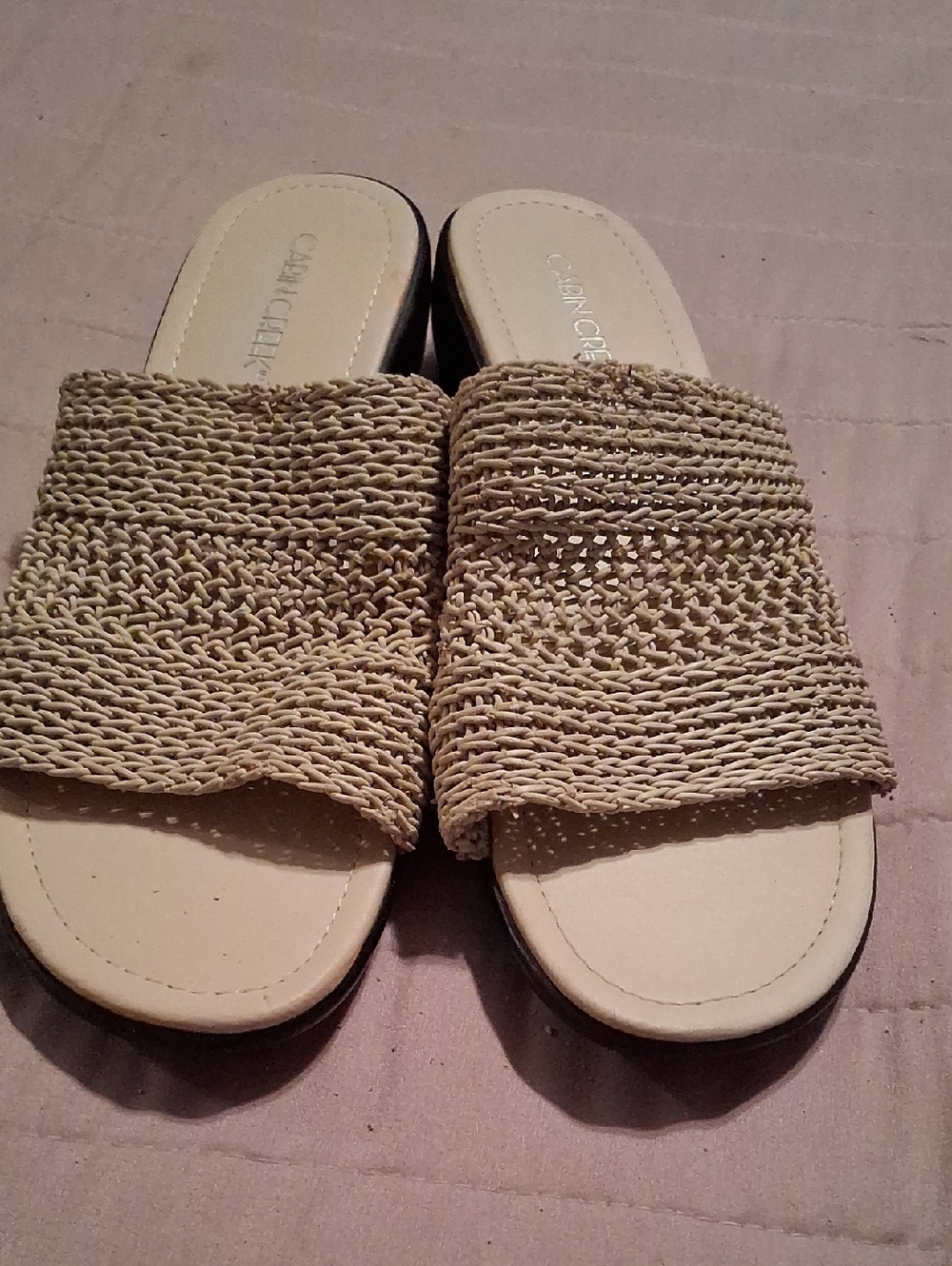 Cabin Creek Beige Woven Slide Sandals